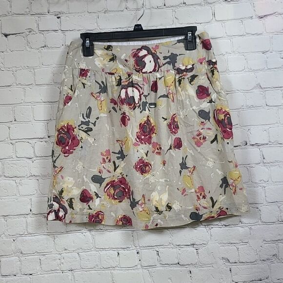 Maurices Tan Floral A-Line Mini Skirt with Pockets Size Small 4/6 Lined - Picture 8 of 8